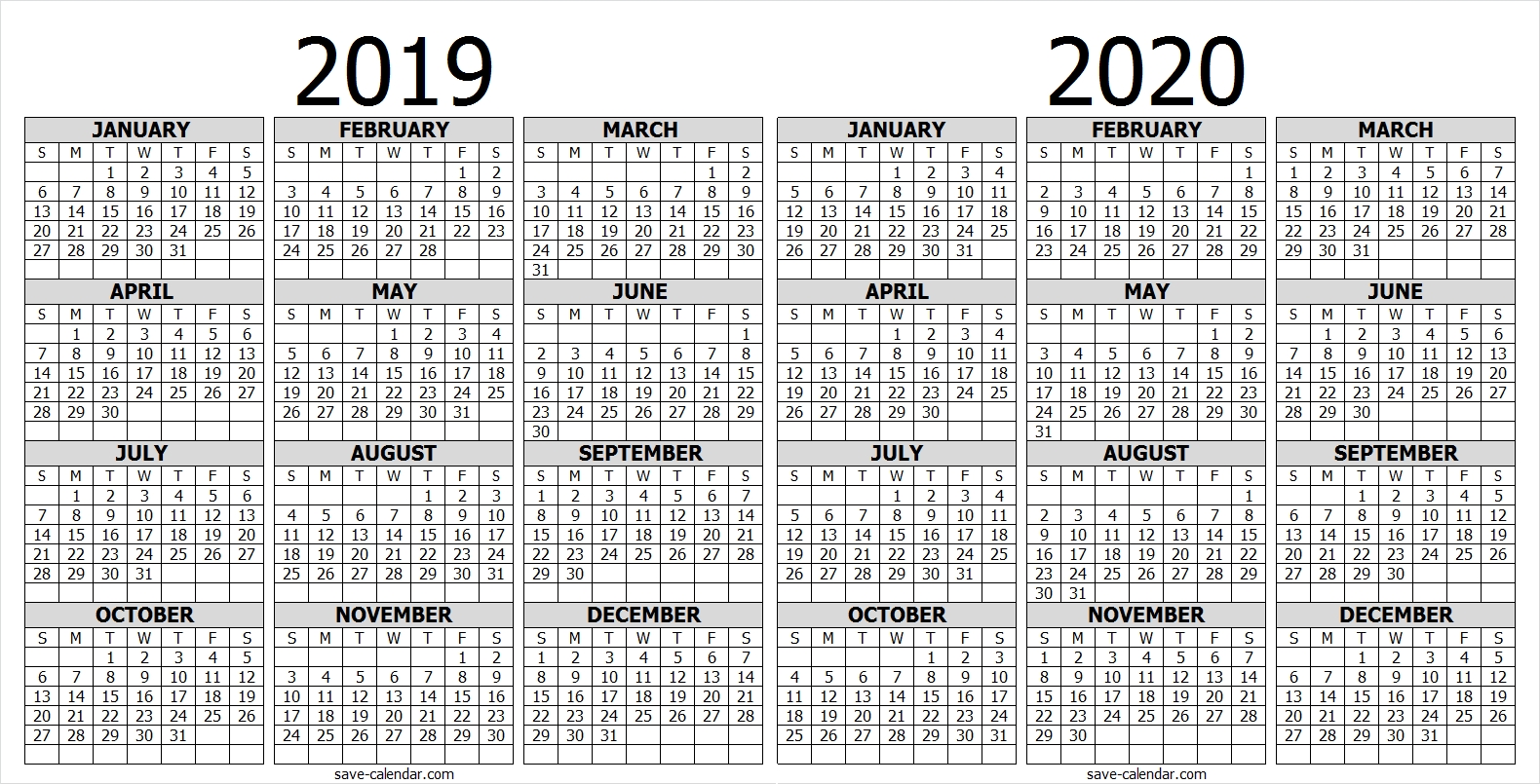 Calendar 2019 2020 One Page | 2019 Calendar | Free Calendar inside 2020 Vertex Calendars Printable Free