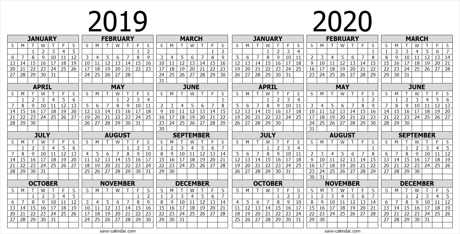 Calendar 2019 2020 One Page | 2019 Calendar | Free Calendar intended for 2019-2020 Free Blank Calendars