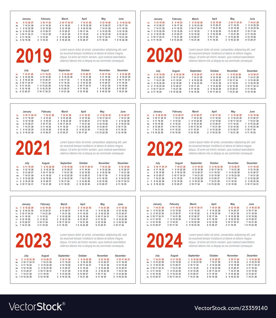 Calendar For 2019 2020 2021 2022 2023 2024 Vector Image within 2020 To 2023 Calendars