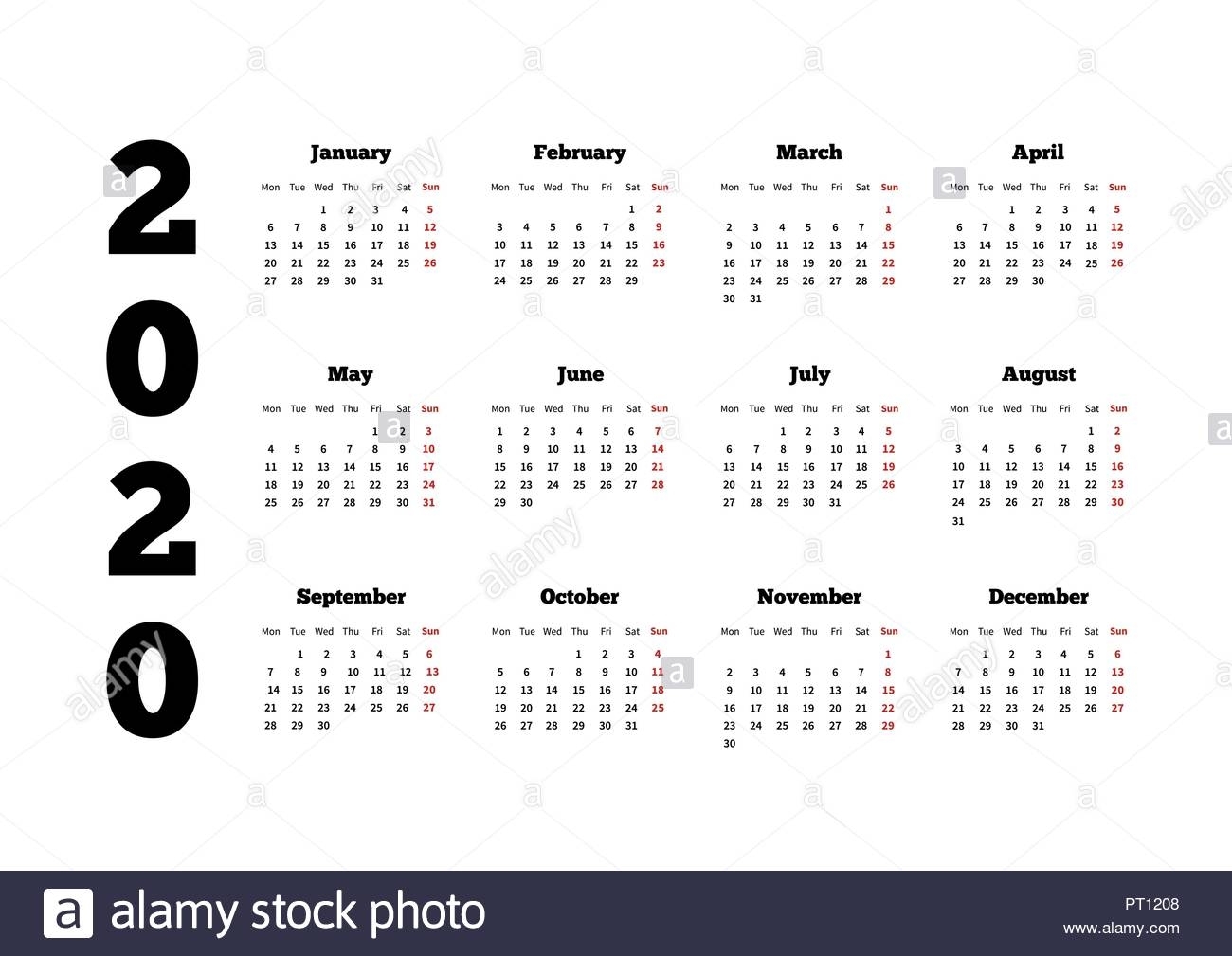 Calendar On 2020 Year With Week Starting From Monday, A4 Sheet Stock intended for 2020 Calendar Starting With Monday