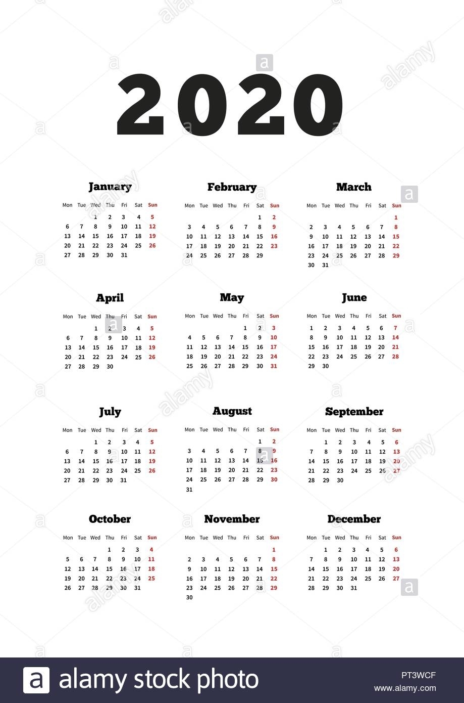 Calendar On 2020 Year With Week Starting From Monday, A4 Size with 2020 Calendar Starting With Monday