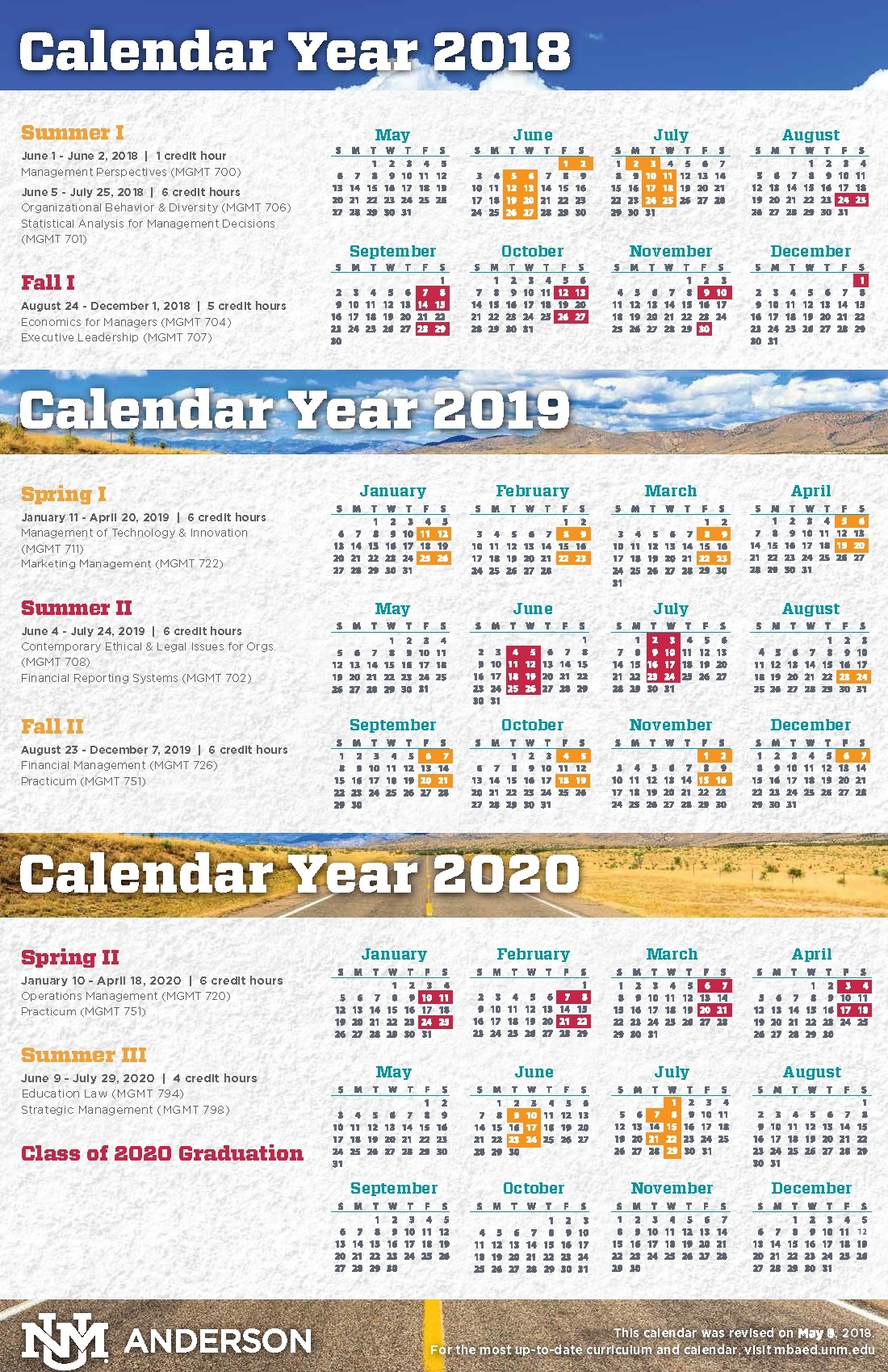 Calendar, Schedule, And Course Descriptions :: Anderson Mba In in 2019 2020 Calendar Unm