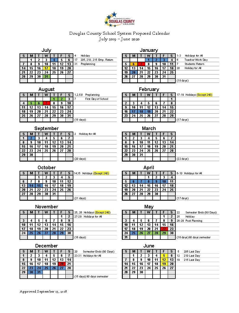 Calendar Set For 2019-2020 - Douglas County School System inside Special Days Calendar 2019-2020