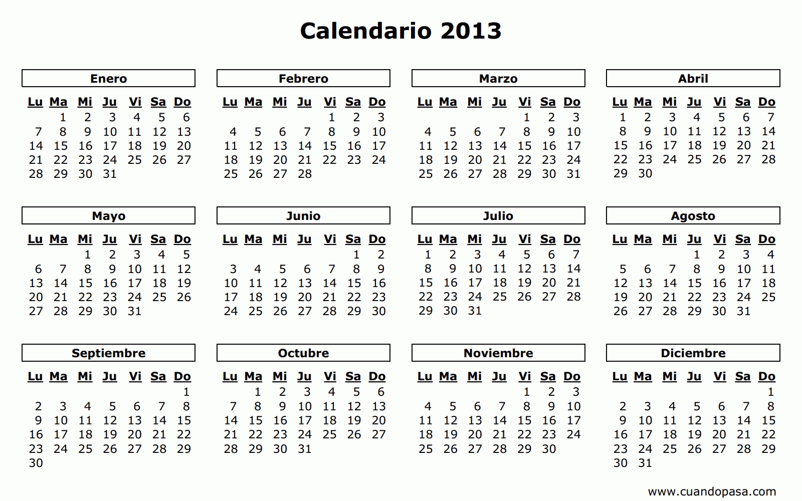 Calendario 2013 pertaining to Calendrio 2013 Para Imprimir Gratis