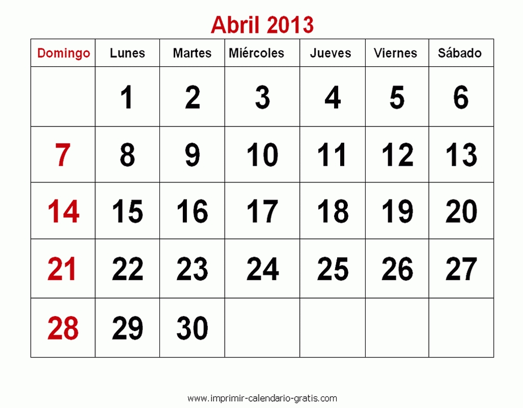Calendario Abril 2013 Para Imprimir | Usgvox.nl pertaining to Calendrio 2013 Para Imprimir Gratis