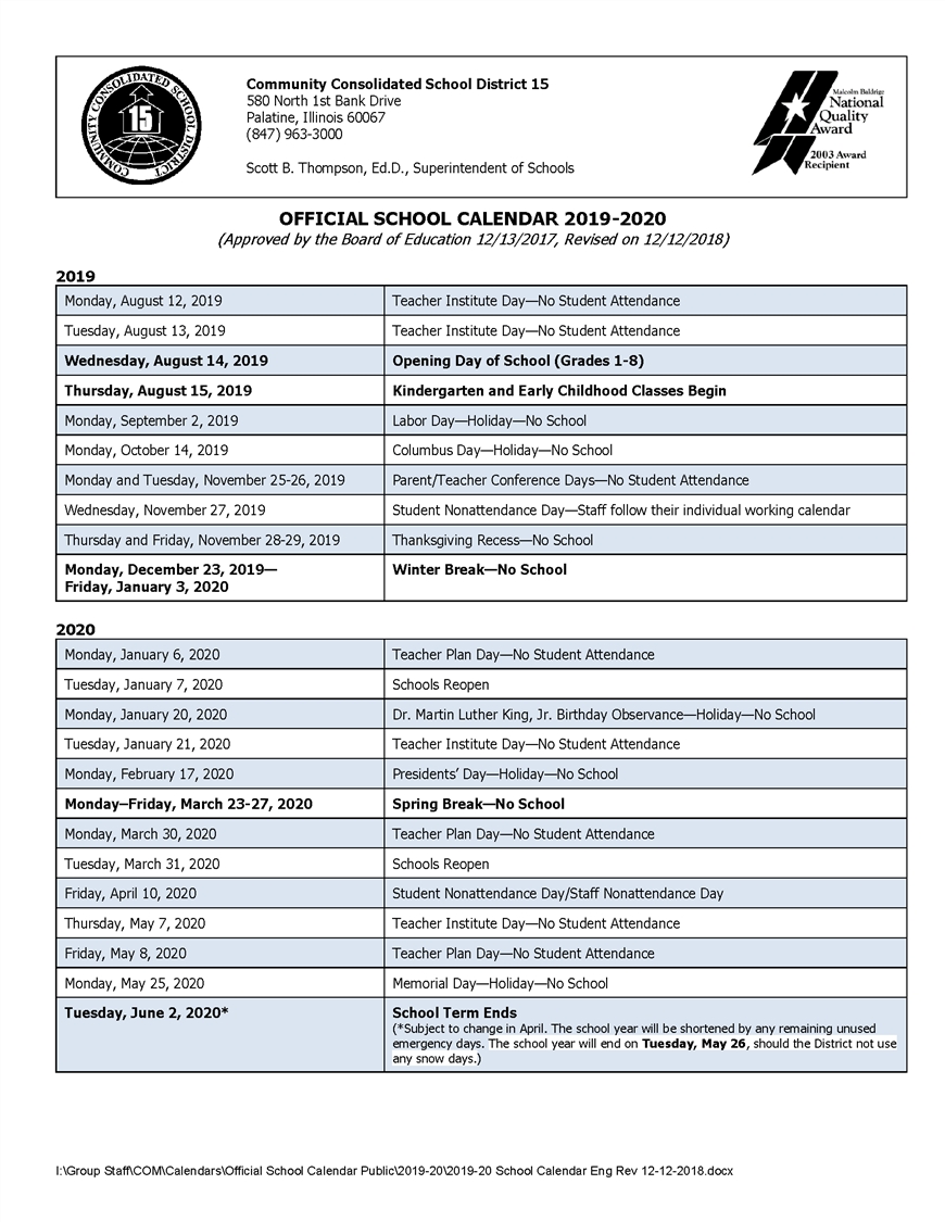 Calendars / 2019-20 Official School Calendar with regard to Year Calendar 2020 Special Days