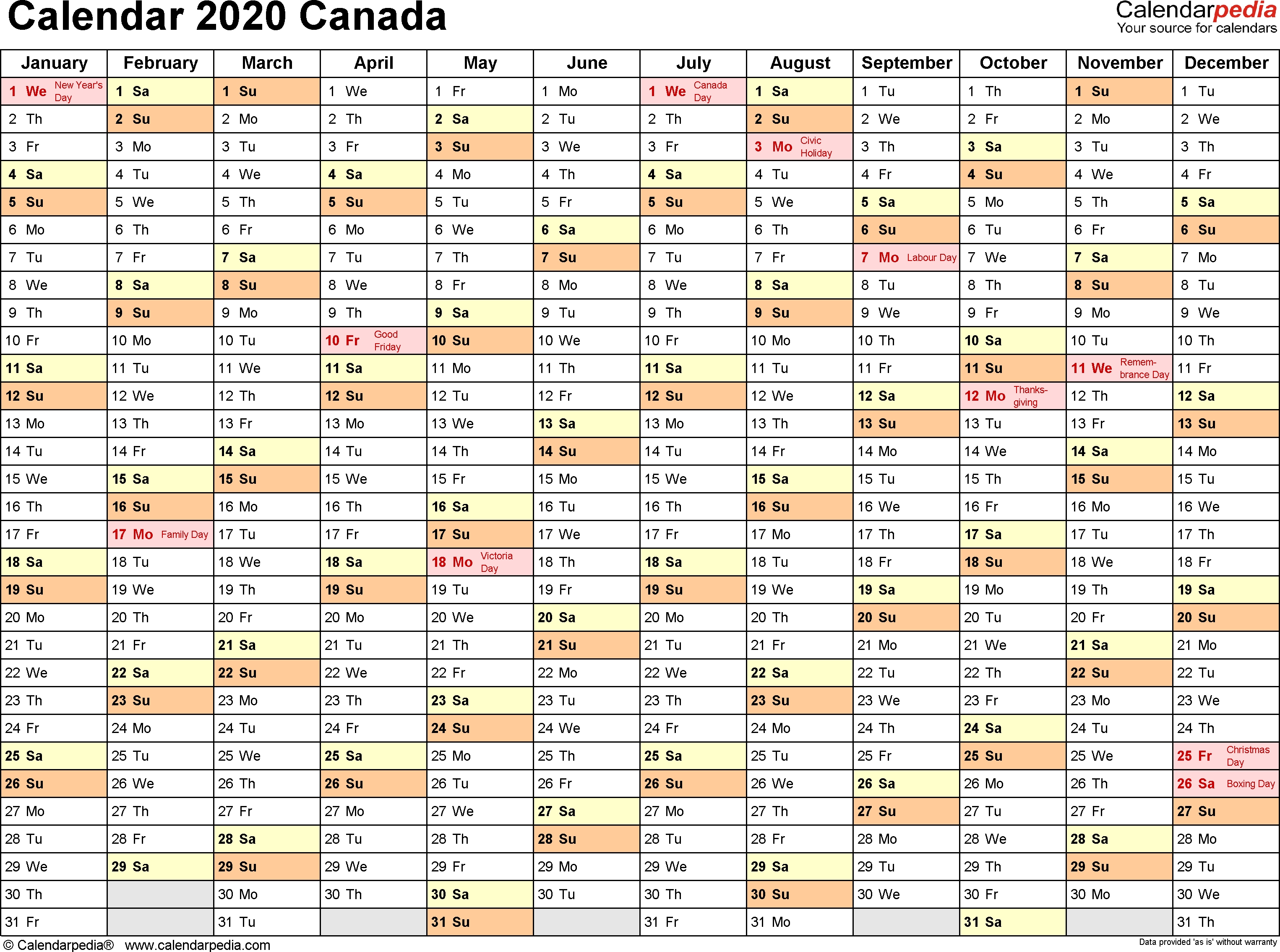 Canada Calendar 2020 - Free Word Calendar Templates inside Free 2020 Printable Pocket Calendar