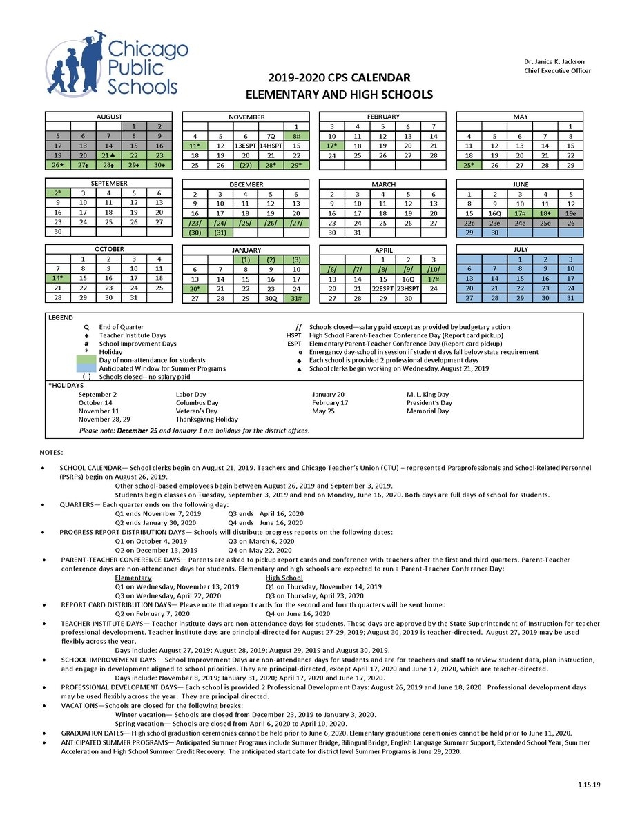 Chicagopublicschools On Twitter: &quot;the 2019-2020 School Year Calendar pertaining to U Of M School Year 2019-2020