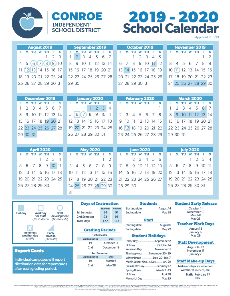 Conroe Isd Trustees Approve 2019-2020 School Calendar | Hello Woodlands with regard to Pshe Special Days Calender 2020