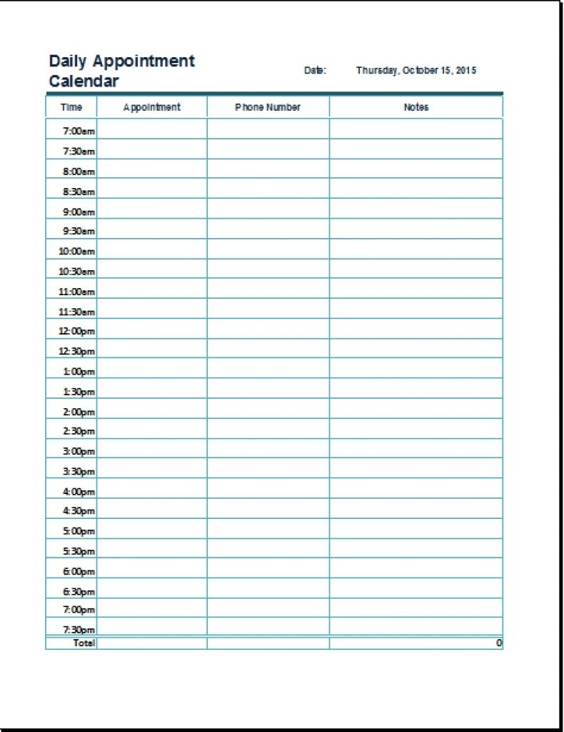 Daily Appointment Calendar Printable Free | Printable Online intended for Free Printable 7 Day 15 Minute Appointment Calendar Sheets
