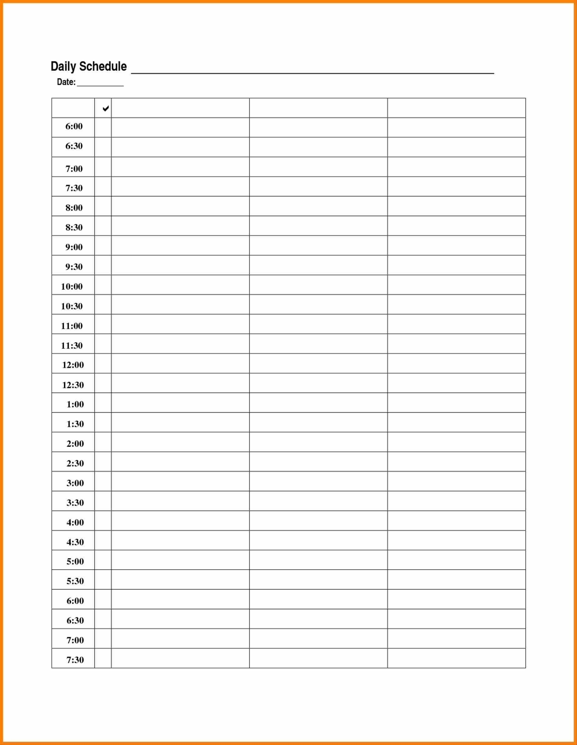 excel daily schedule template night