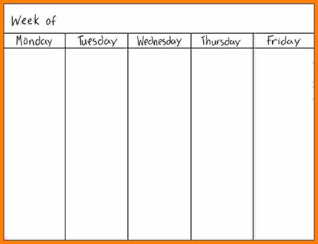 Day Of The Week Calendar Free Blank 5 Day Weekly Calendar 2018 in Free Printable 5 Day Calendar