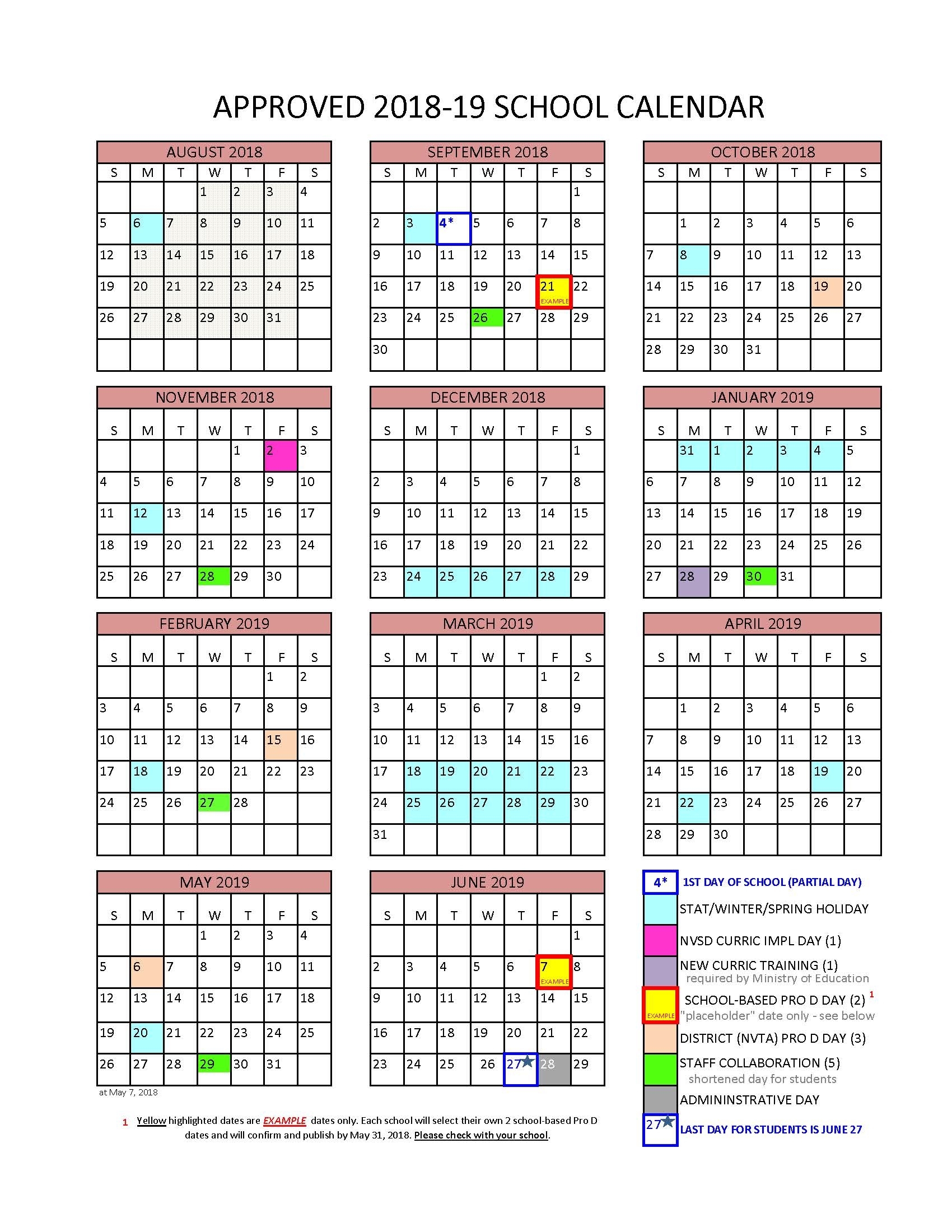 District Calendar - North Vancouver School District intended for U Of T 2019 2020 Calendar