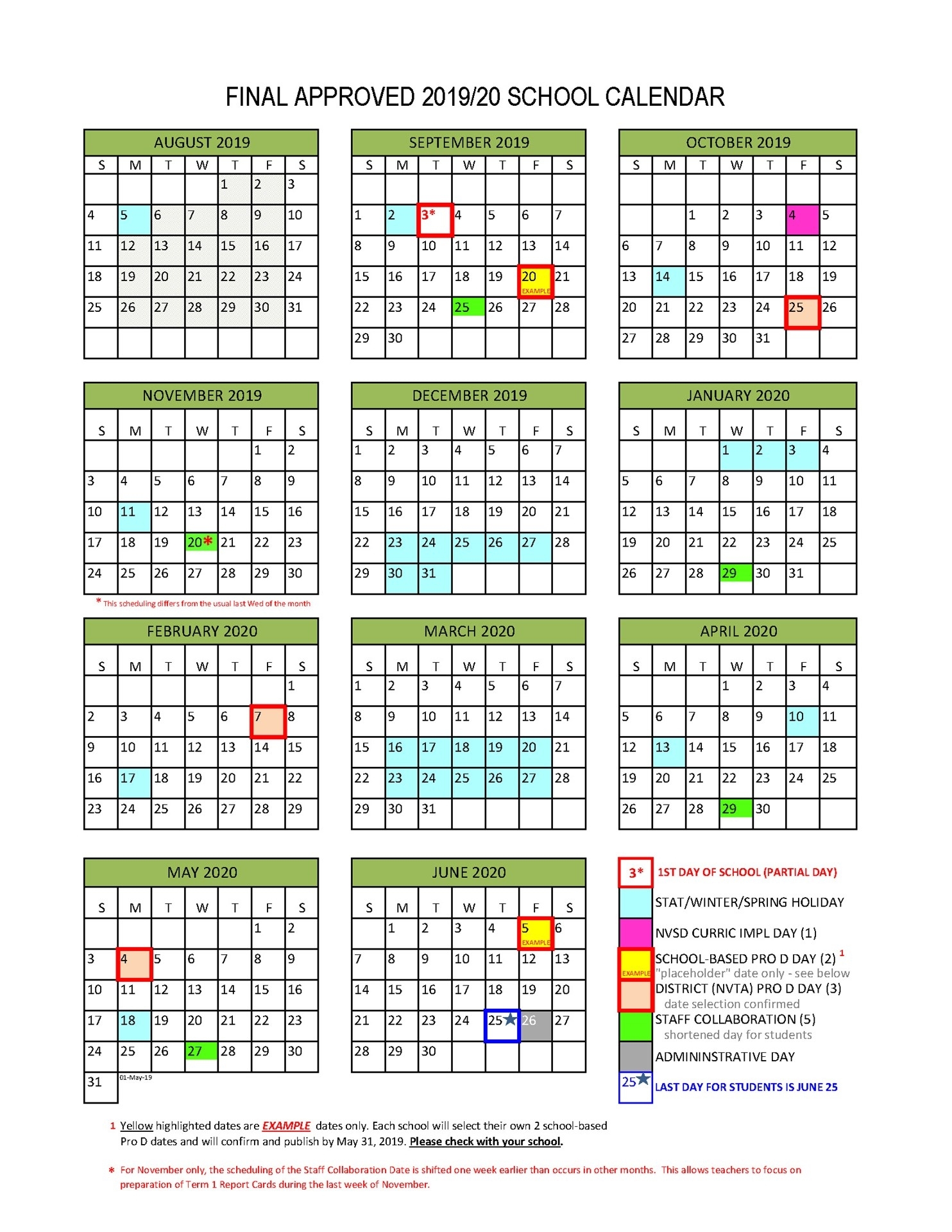 District Calendar - North Vancouver School District regarding Calendar 2019-2020 Important Dates