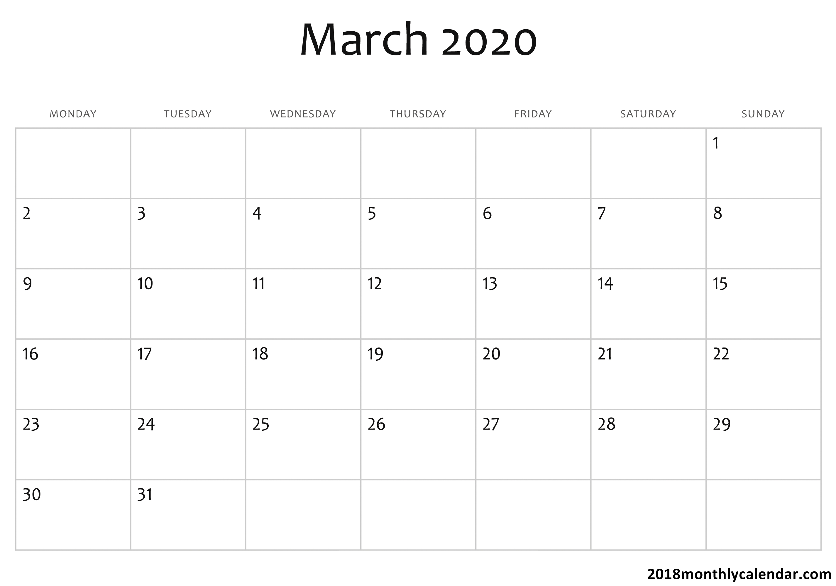 Download March 2020 Calendar – Blank &amp; Editable within Blank 2020 Calendars To Edit