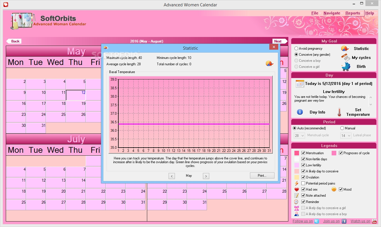 Download Women&#039;s Advanced Calendar 6.2 with Baby Prediction Plan Calendar Color