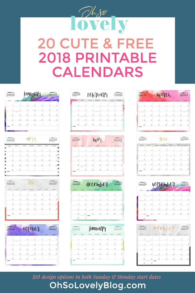 Download Your Free 2018 Printable Calendars Today! There Are 28 in Pretty Printable Calendar 2020 Without Download