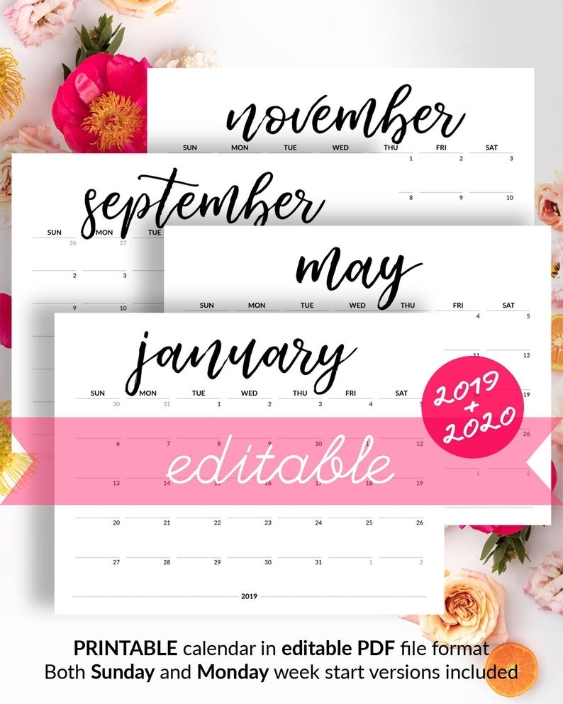 Editable Calendar 2019 Printable Calendar To Type In 2019-2020 | Etsy with Calendar To Type On 2019 - 2020