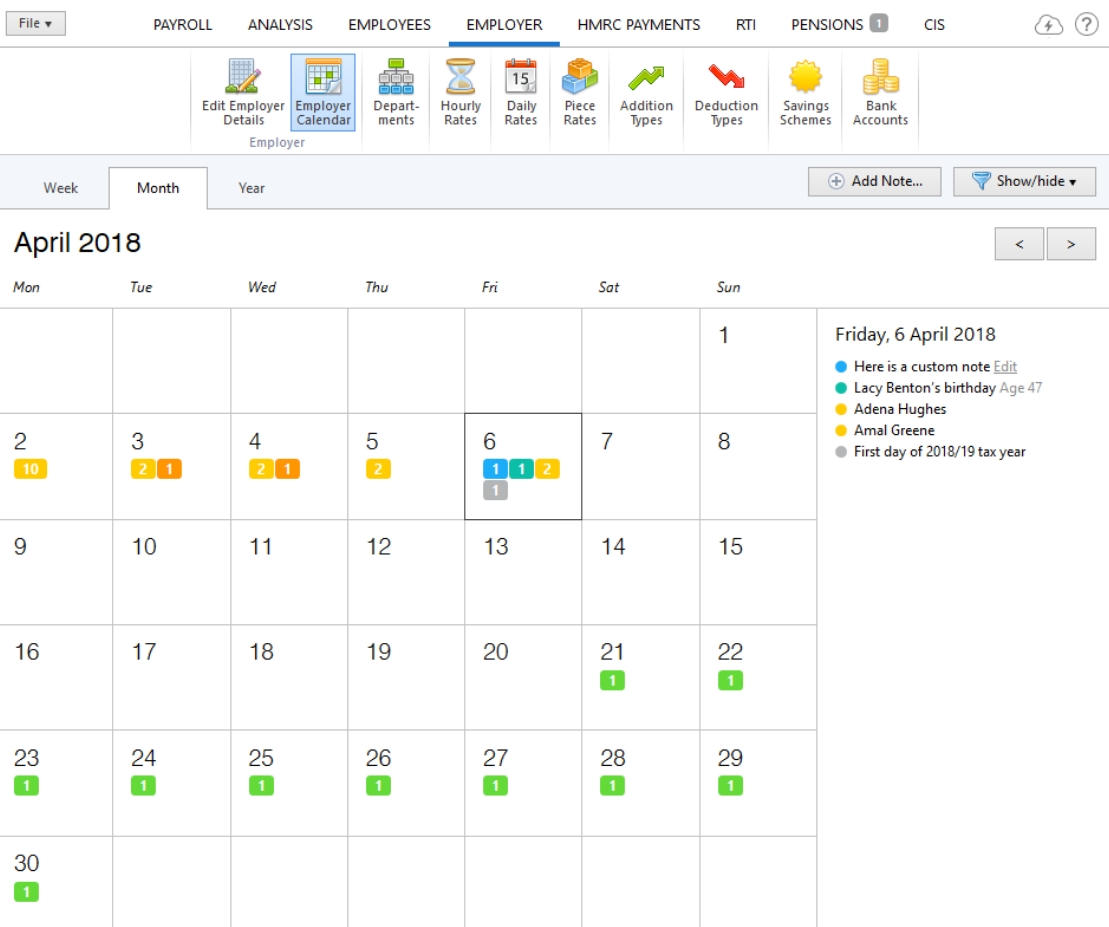 Employer Calendar - Brightpay Documentation inside Hmrc Tax Week Calendar 2019 2020
