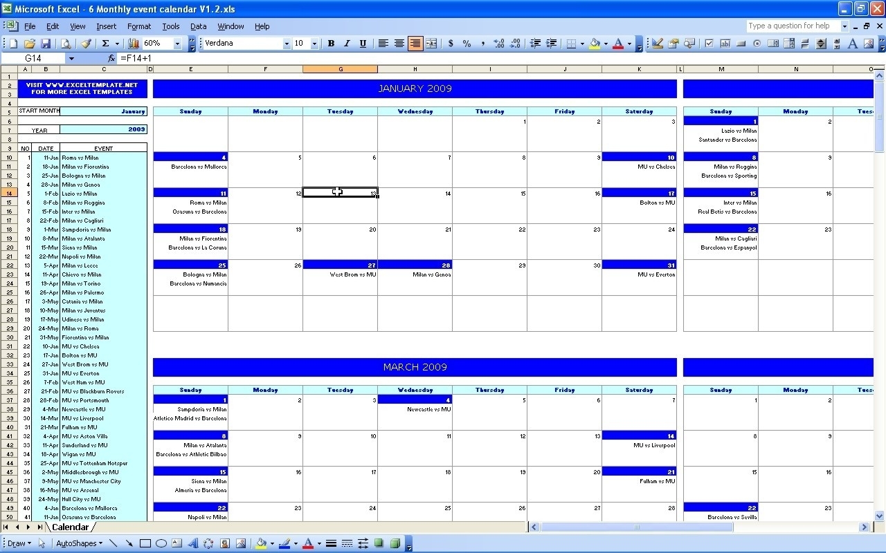 Excel Monthly Calendar Template Calendar Monthly Printable In Event regarding Calendar Of Events Template Free