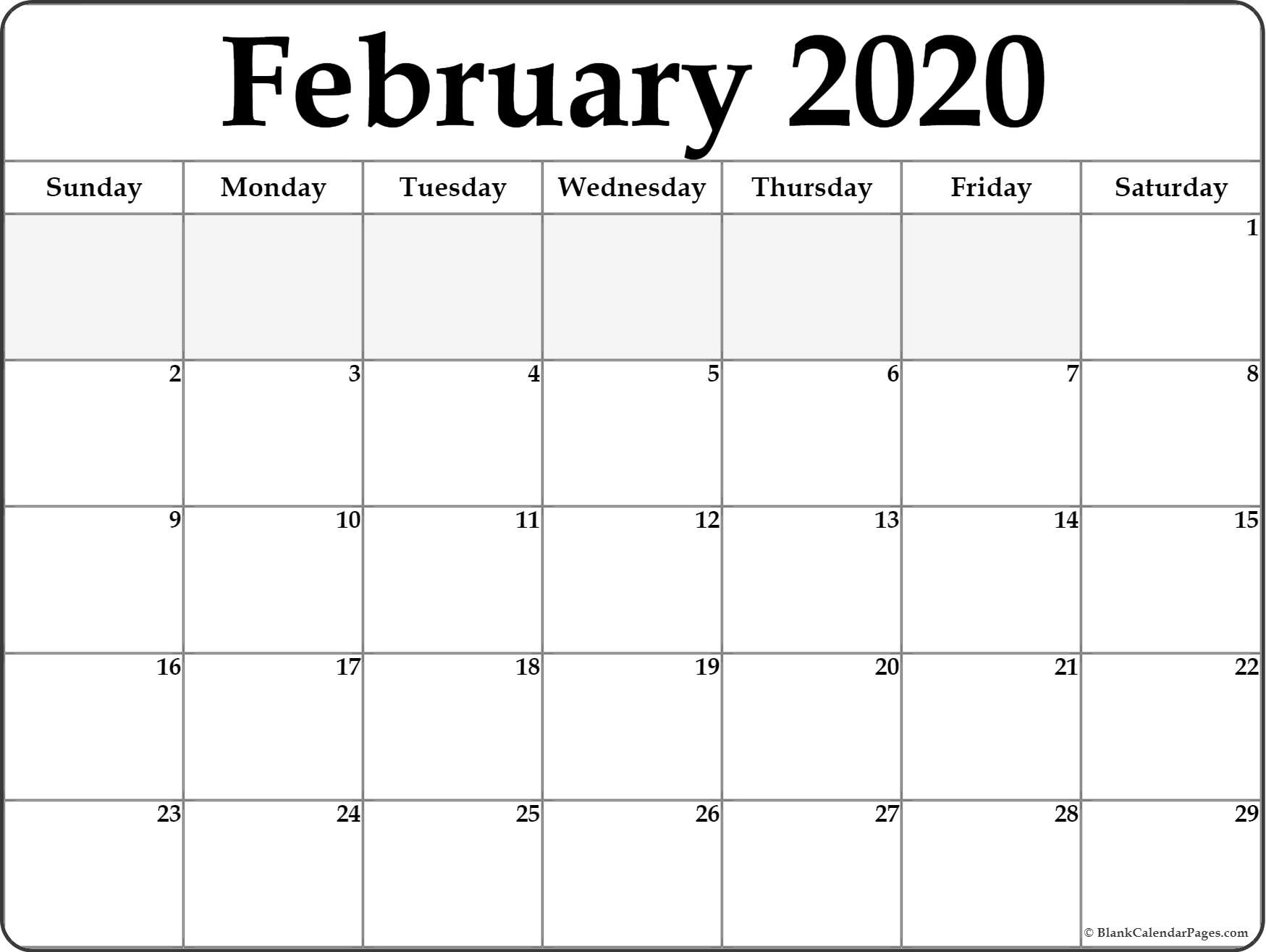 February 2020 Calendar | Free Printable Monthly Calendars for Calendar 2020 Large Box