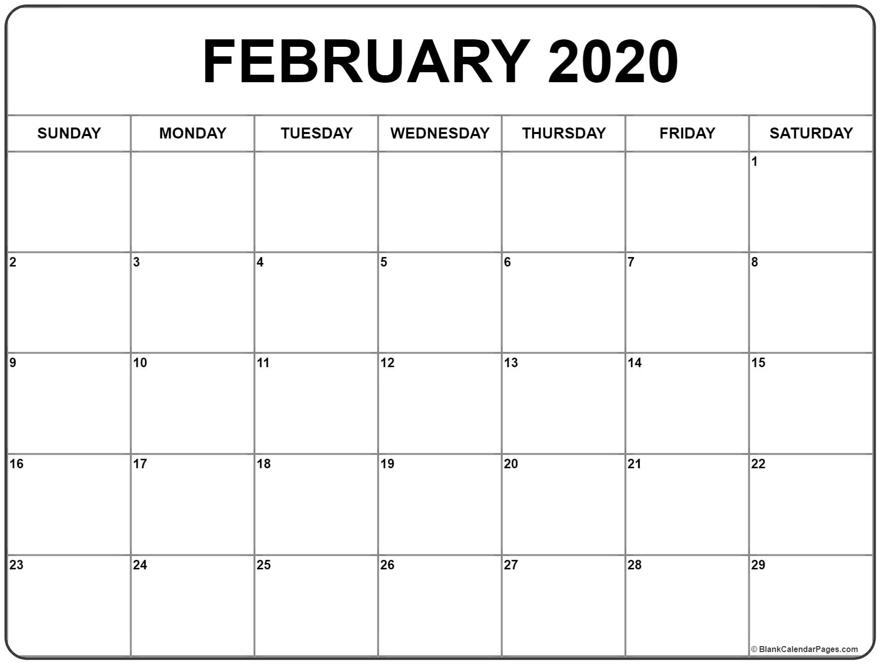 February 2020 Calendar | Free Printable Monthly Calendars pertaining to 2020 Calendars To Fill In