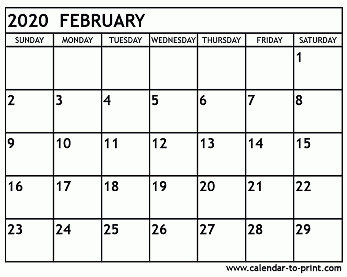 February 2020 Calendar Printable for Large Printable Calendar 2020