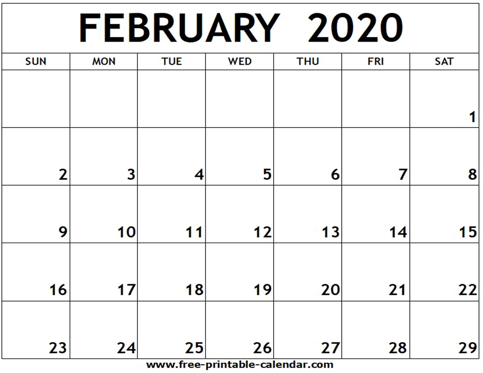 February 2020 Printable Calendar - Free-Printable-Calendar within 2020 Fill In Calendar