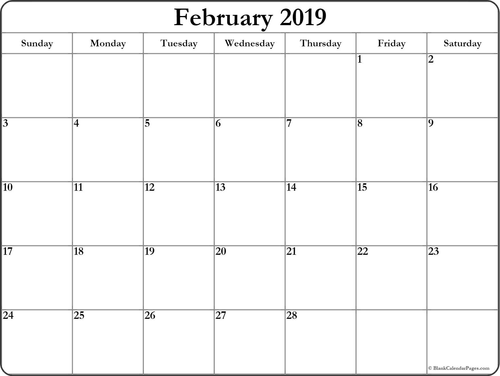 February Blank Calendar 2019 Blank Calendar #february #2019 with 31 Day Blank Calendar Template