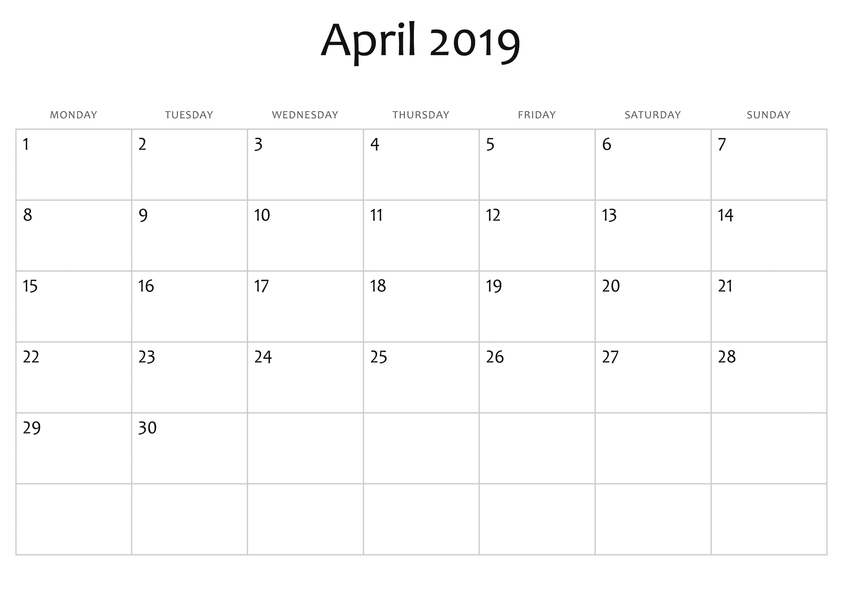 Fillable Blank April 2019 Calendar Printable Template #tumblr for Free Printable 2020 Waterproof Calendars