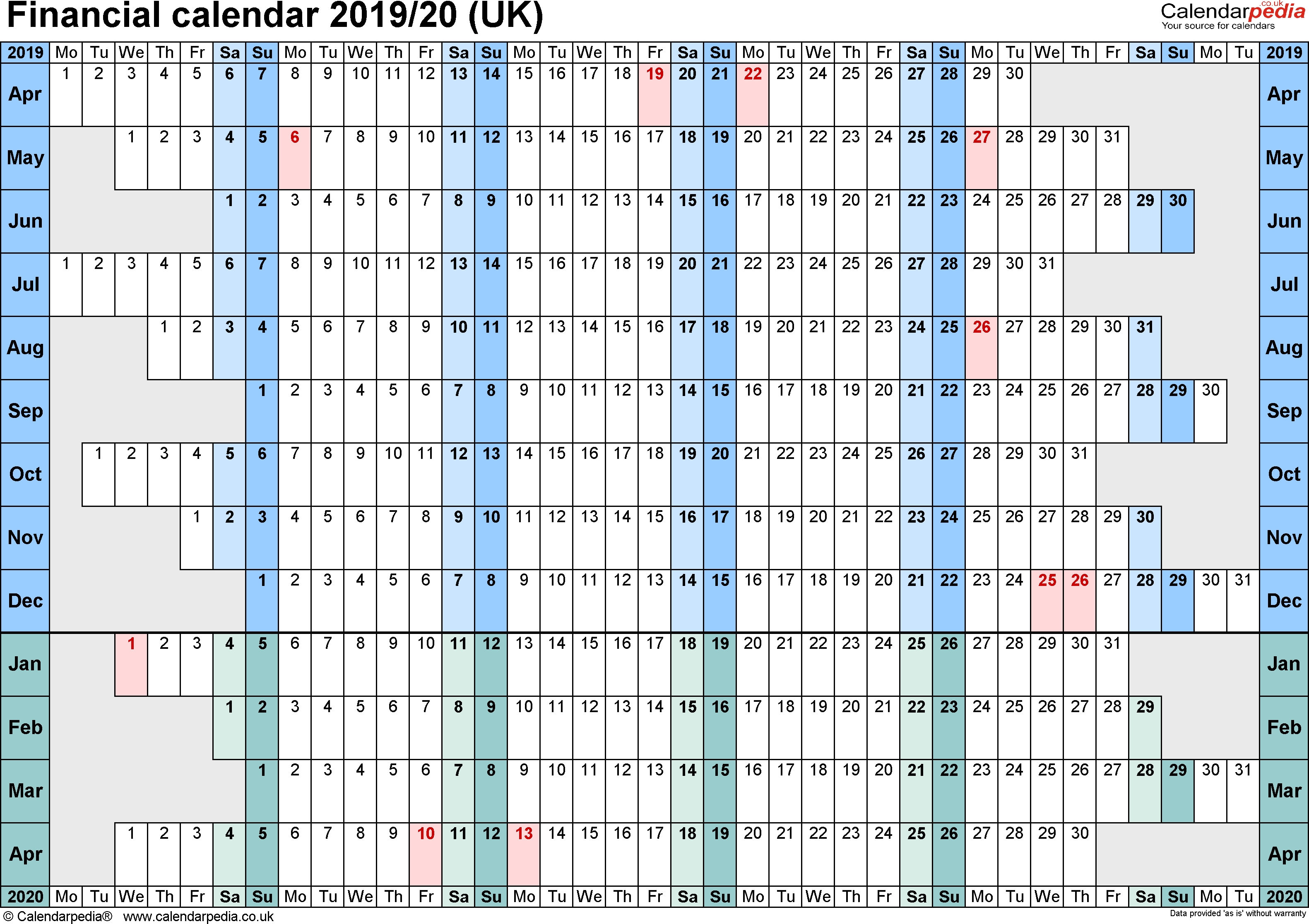 Financial Calendars 2019/20 (Uk) In Pdf Format intended for Hmrc Calendar 2019 2020