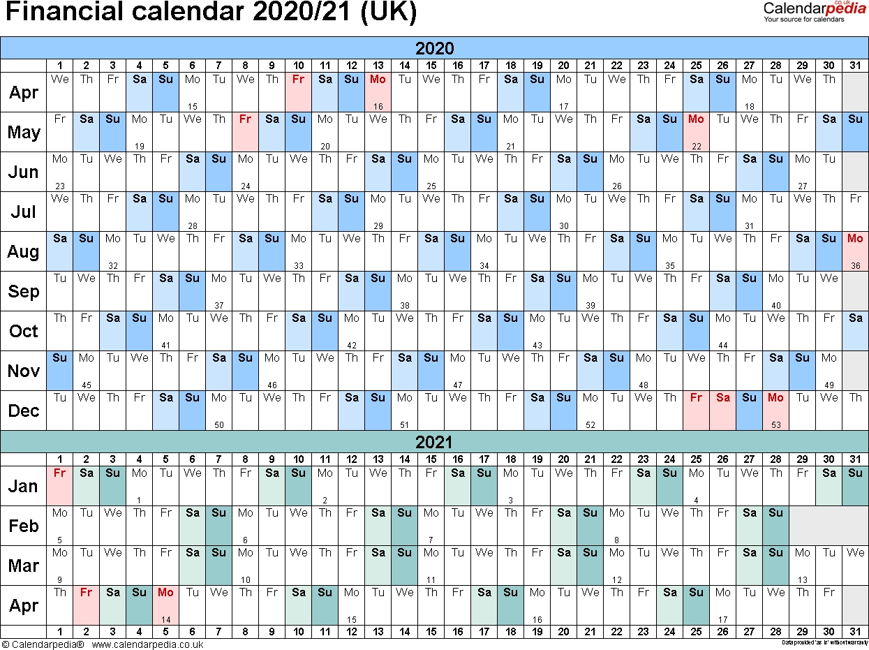 Financial Calendars 2020/21 (Uk) In Pdf Format for Hmrc Tax 2019 - 2020 Calendars