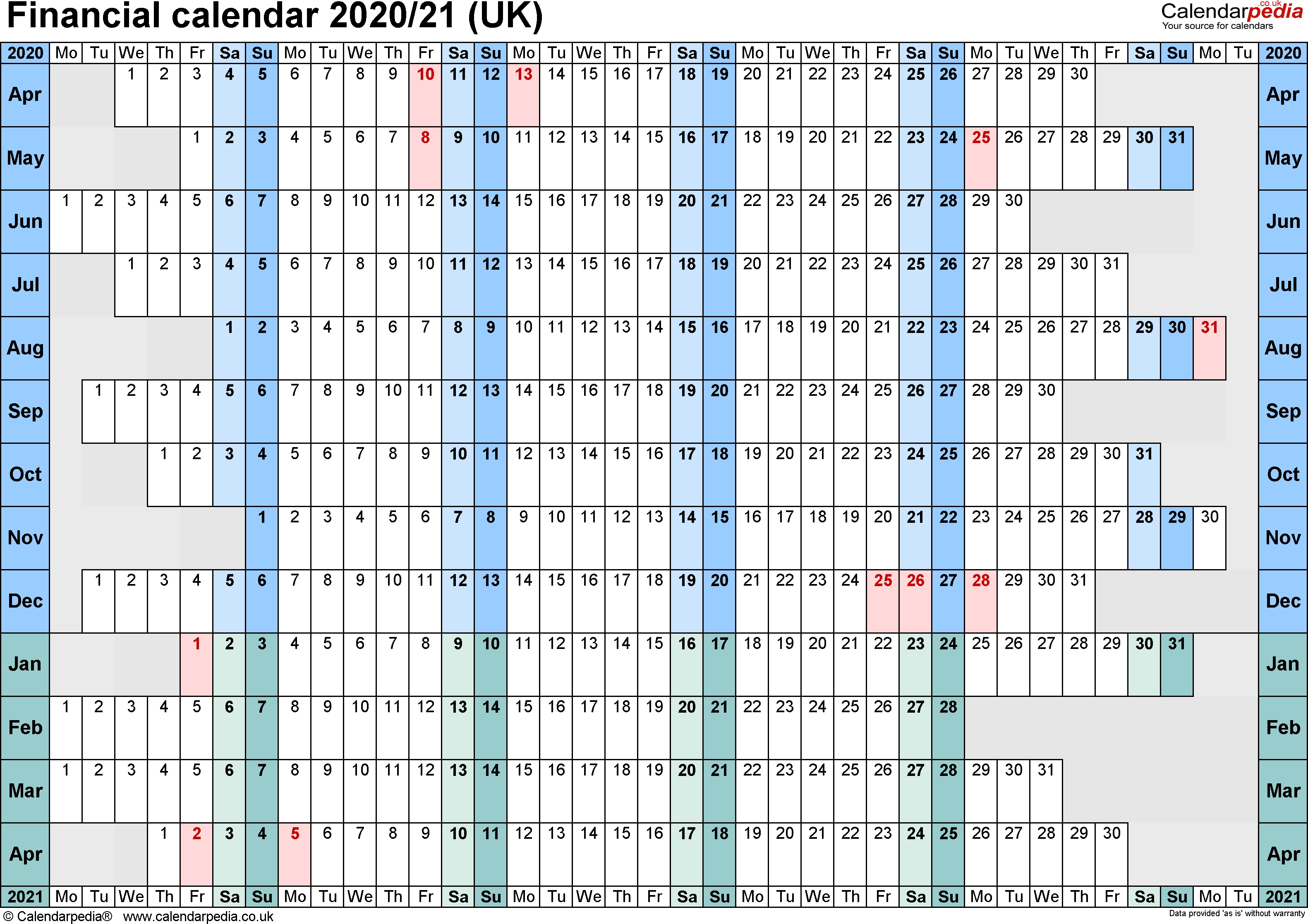 Financial Calendars 2020/21 (Uk) In Pdf Format throughout Hmrc Tax 2019 - 2020 Calendars