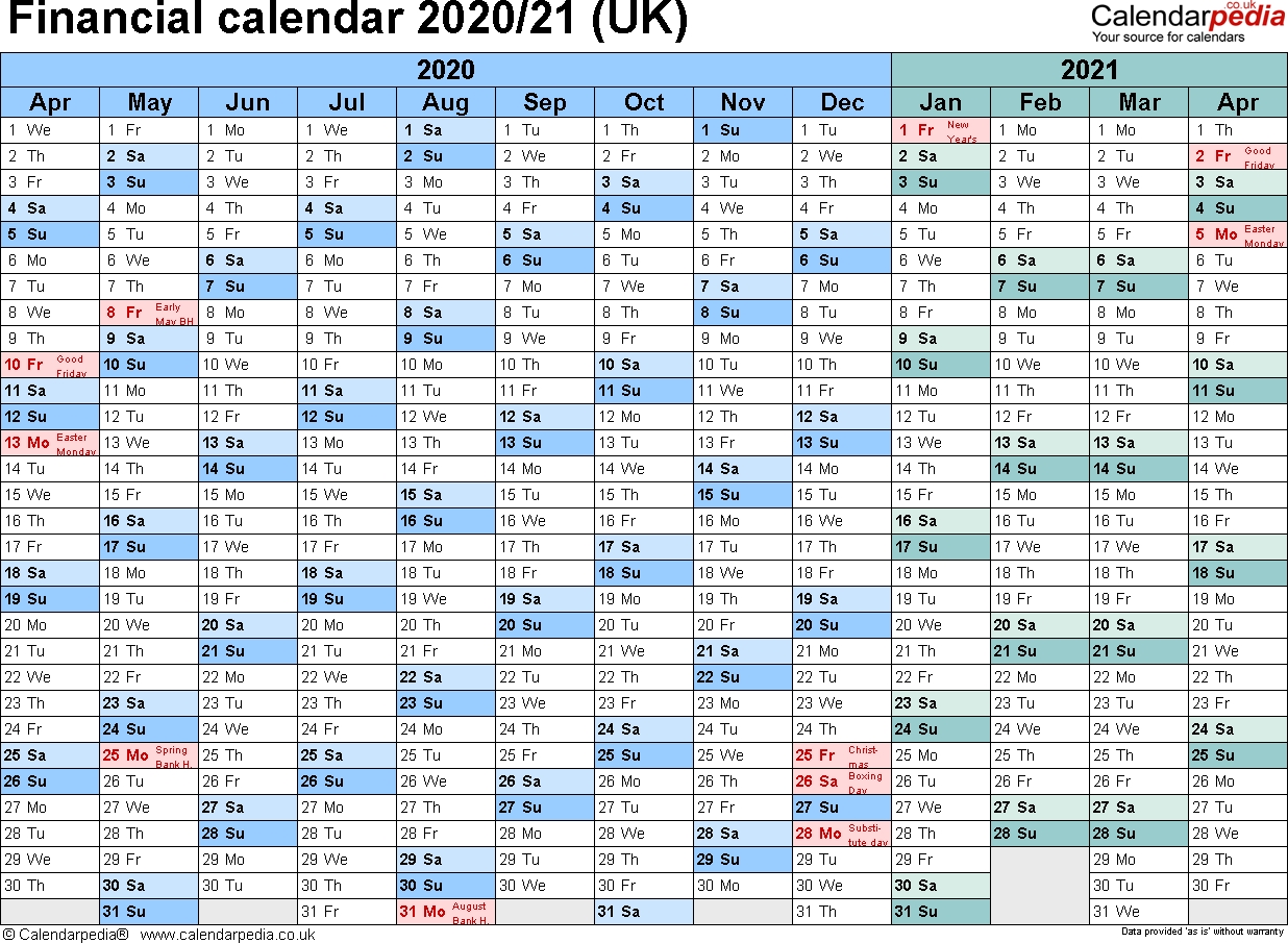 Financial Calendars 2020/21 (Uk) In Pdf Format within Hmrc Tax 2019 - 2020 Calendars