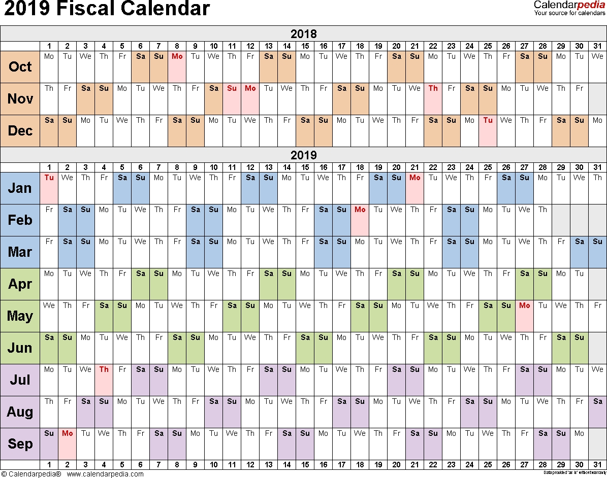 Fiscal Calendars 2019 As Free Printable Pdf Templates with 9/80 2020 Calendar