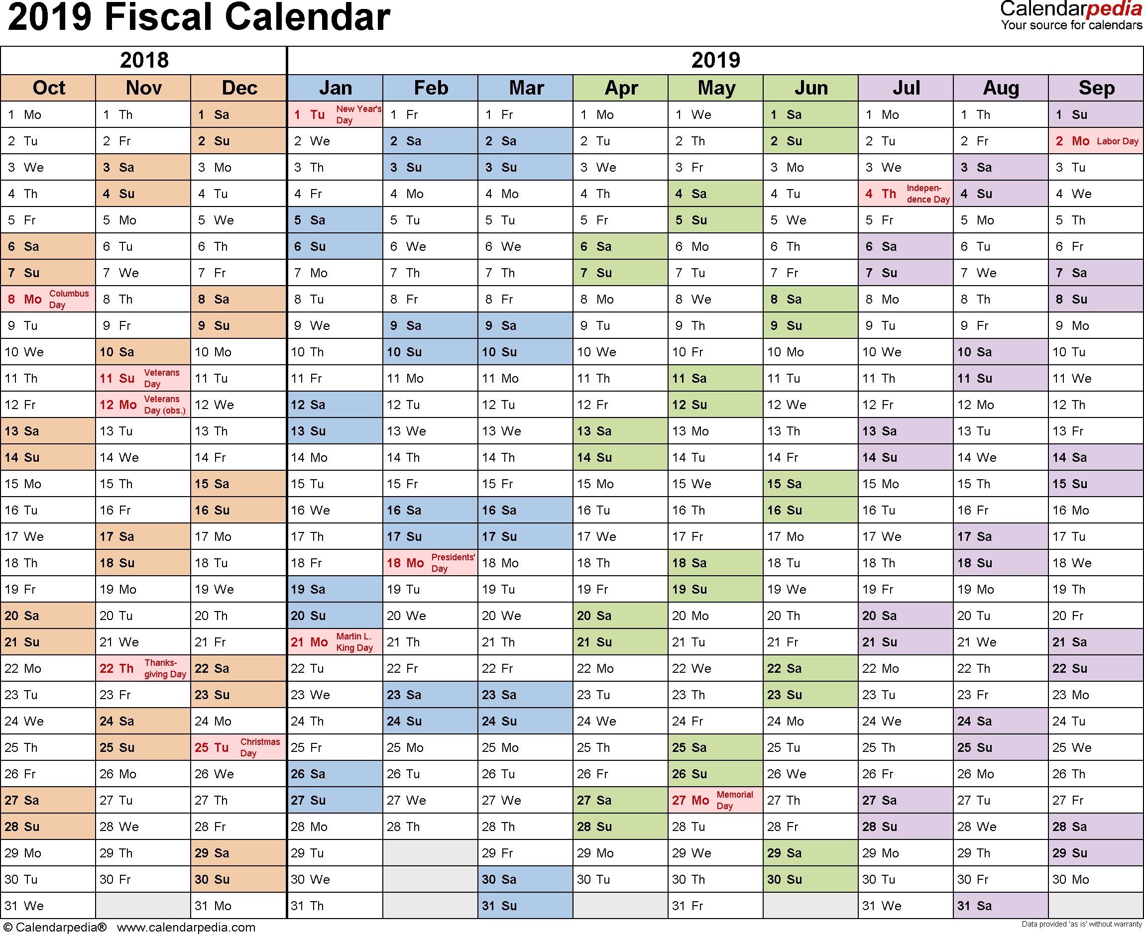 Fiscal Calendars 2019 As Free Printable Word Templates with regard to Retail Calander 2020