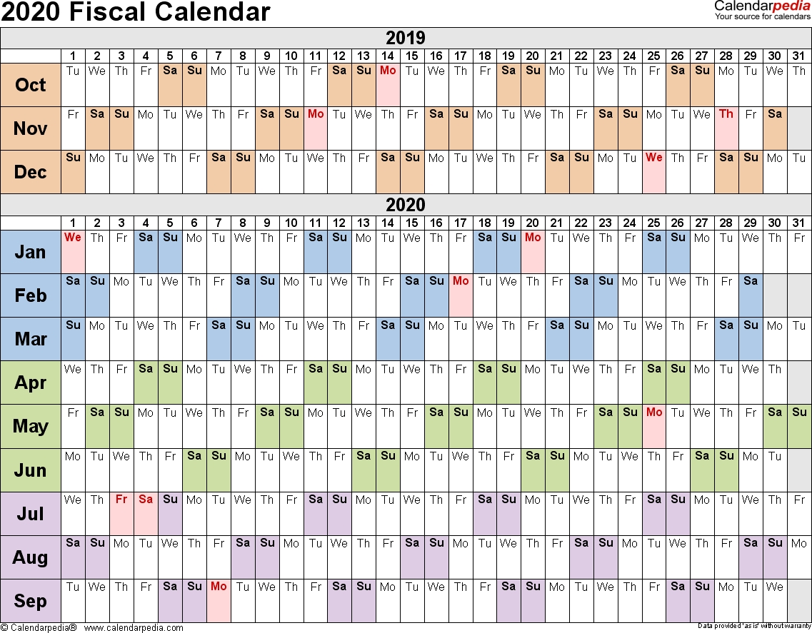 Fiscal Calendars 2020 As Free Printable Pdf Templates with regard to 2019/2020 Year Quarters