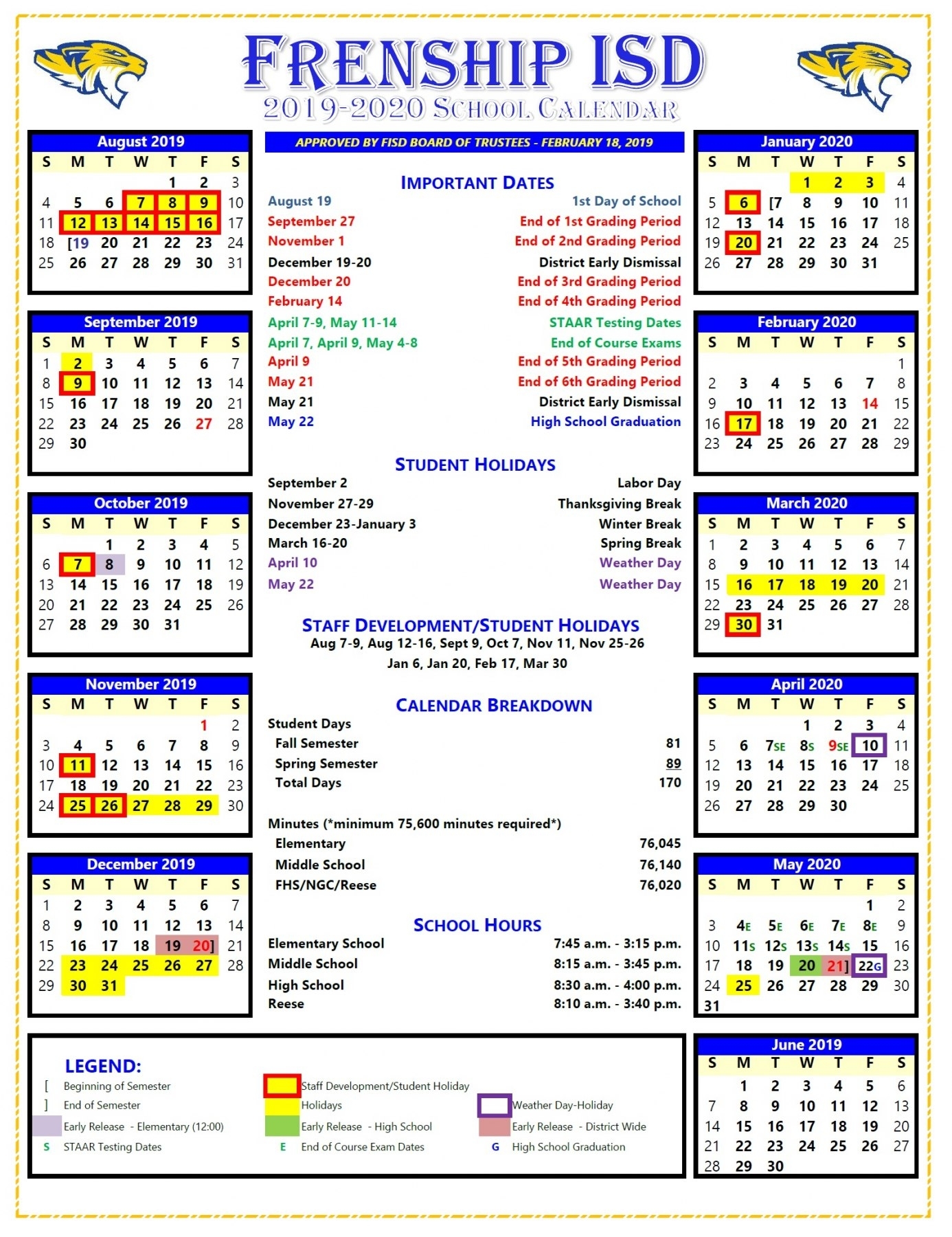 Fisd Board Approves 2019-2020 School Calendar throughout Special Days 2019-2020