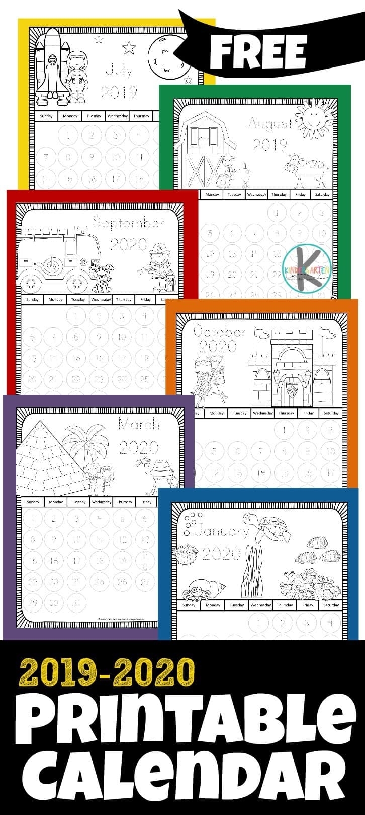 Free 2019-2020 Printable Calendar To Color – Kindergarten Worksheets throughout Free Color Printable 2019 2020 Calendar