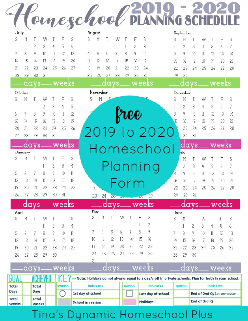 Free 2019-2020 Year Round Homeschool Planning Form | :::: Tina&#039;s in Free Color Printable 2019 2020 Calendar