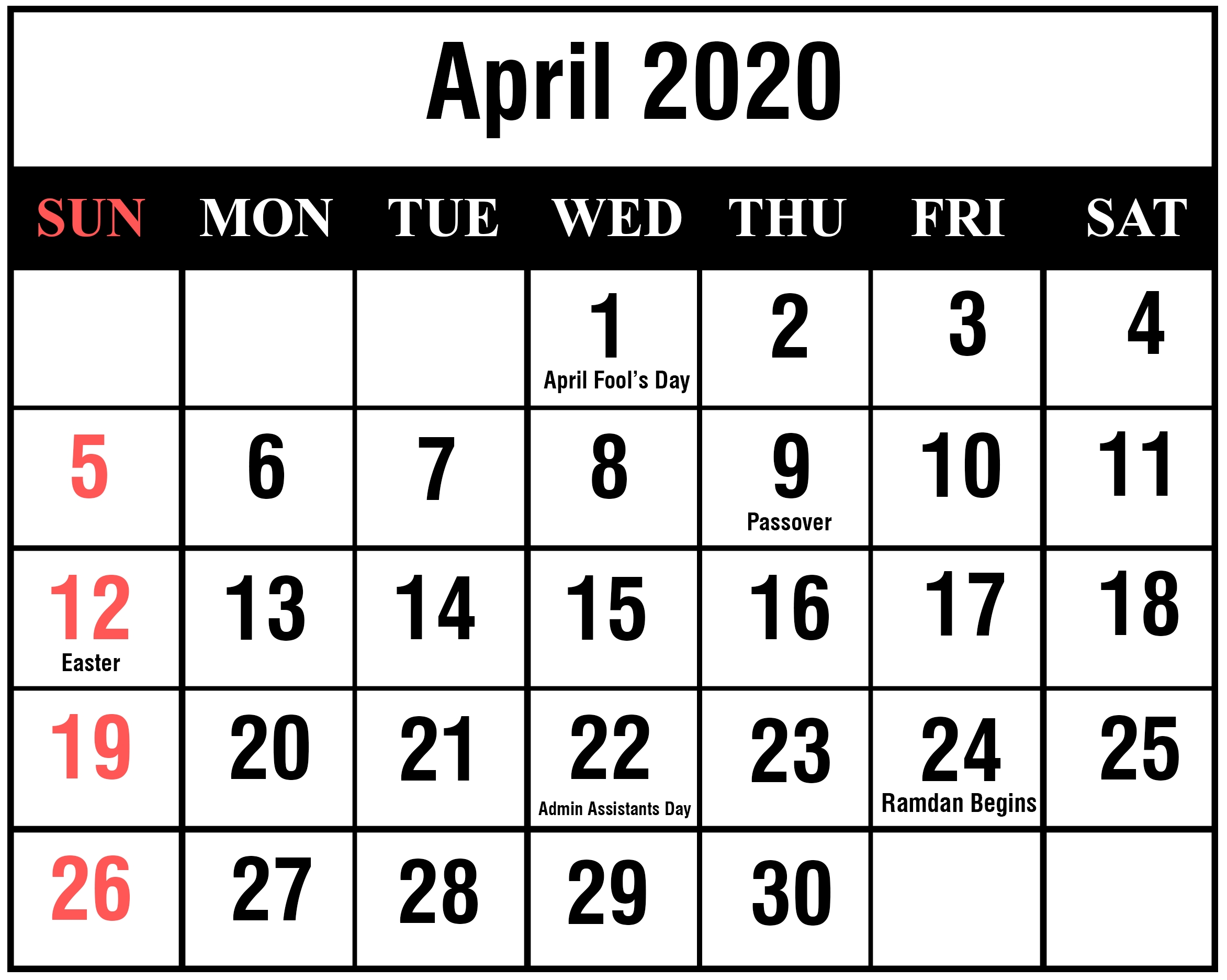 Free April 2020 Printable Calendar Template With Holidays [Pdf pertaining to Calendar 2020 Pdf Romania