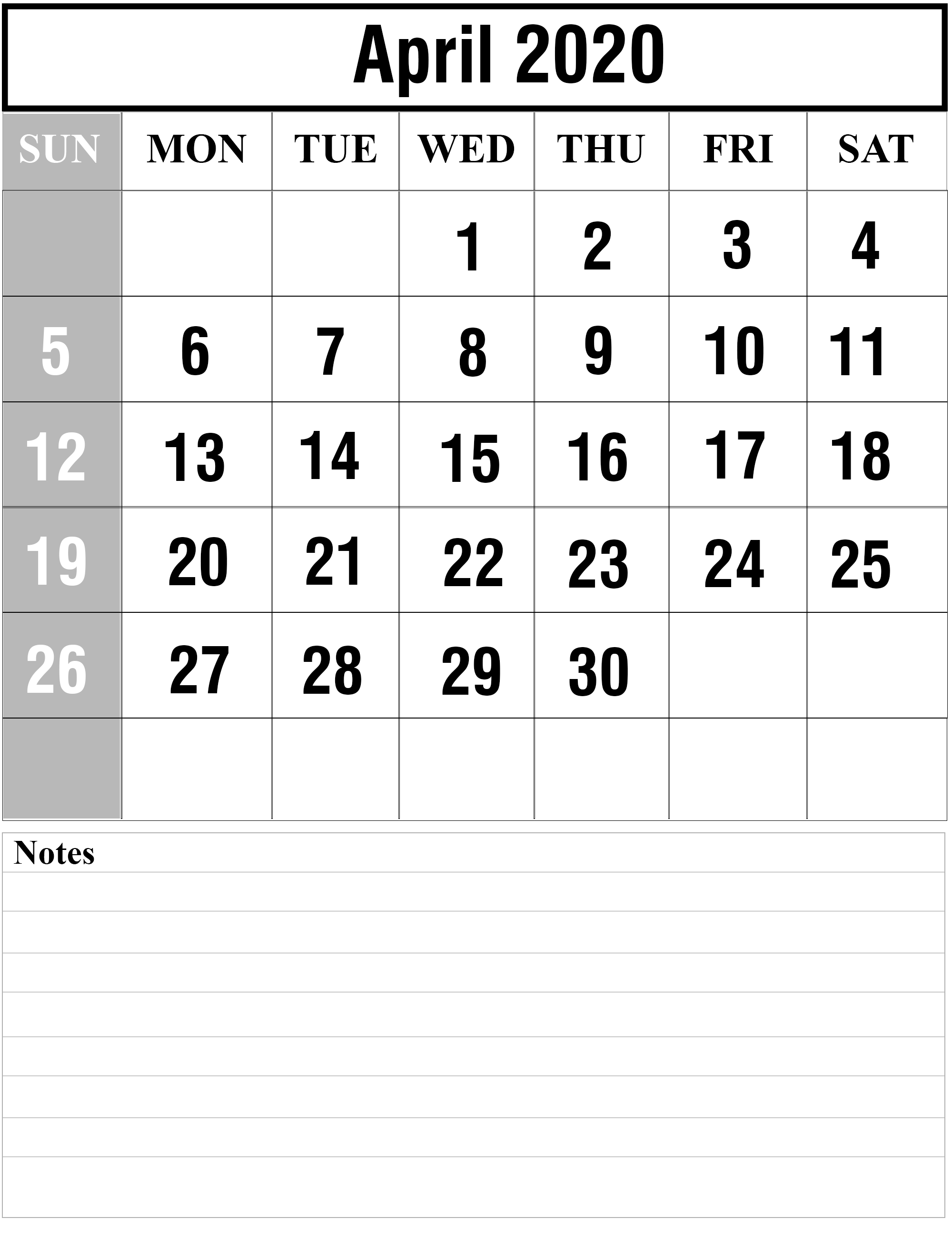 Free April 2020 Printable Calendar Template With Holidays [Pdf throughout Writing Calendar For 2020