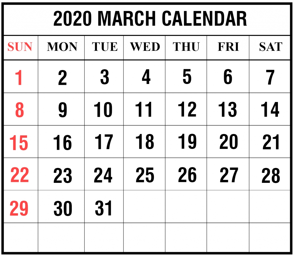 Free Blank March 2020 Calendar Printable In Pdf, Word, Excel intended for Calendar With Special Days 2020