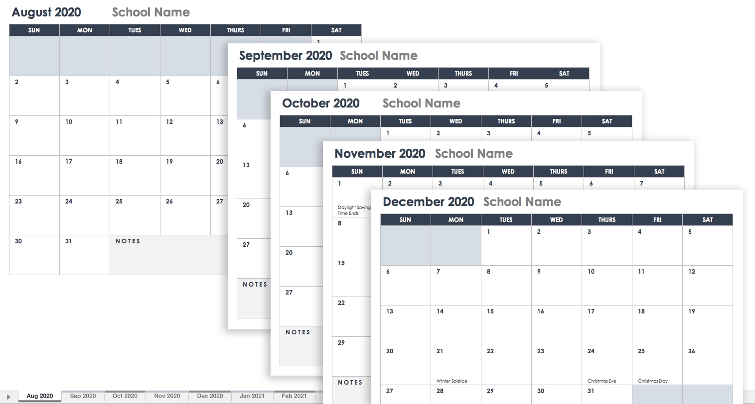 Free Excel Calendar Templates for Template Academic Calendar With Notes