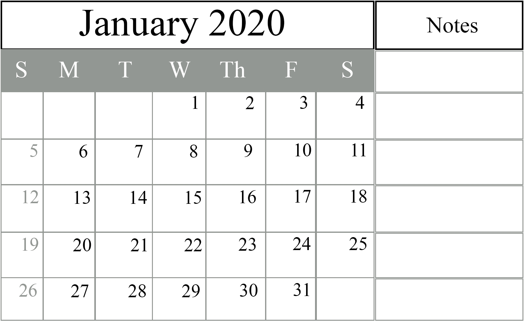 Free January 2020 Printable Calendar In Pdf, Excel &amp; Word pertaining to Blank 2020 Calendars To Edit