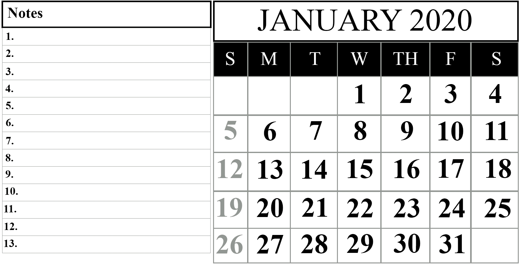 Free January 2020 Printable Calendar In Pdf, Excel &amp; Word with regard to Blank 2020 Calendars To Edit