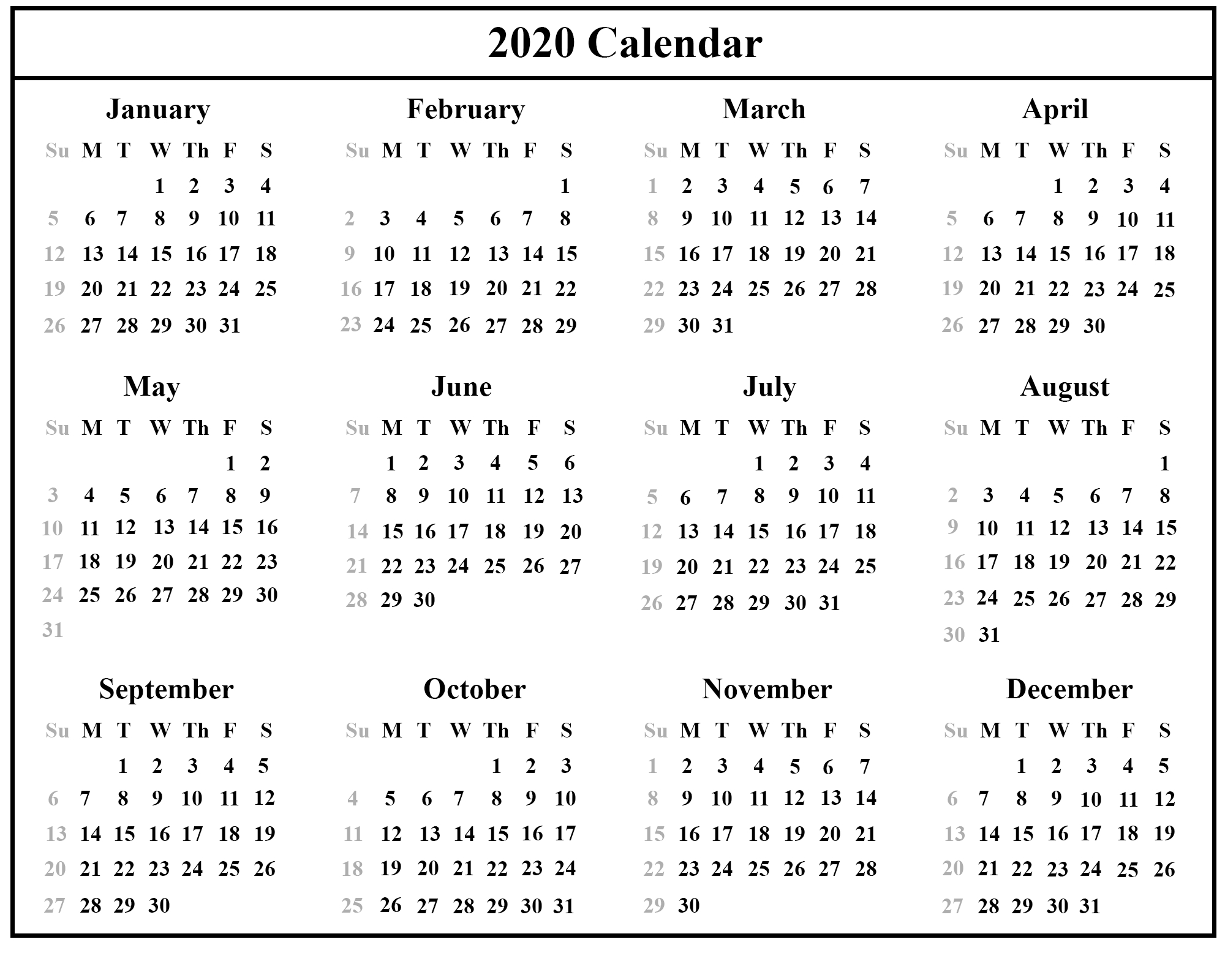 Free 2020 Printable Pocket Calendar