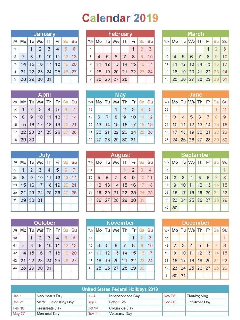 Free Printable Blank Calendar 2019 With Usa Holidays Download inside Blank Calender Academic Year 2019 -2020