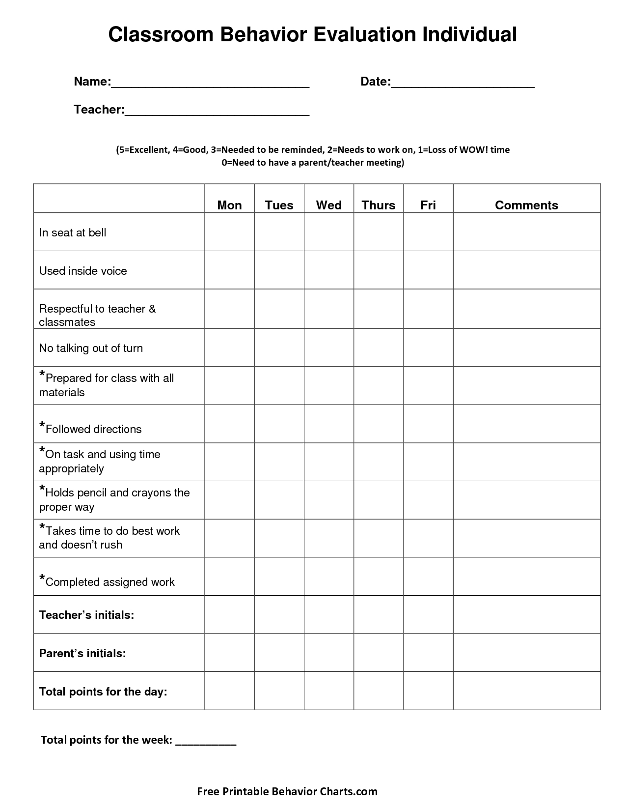 Free Printable Behavior Charts Pbis