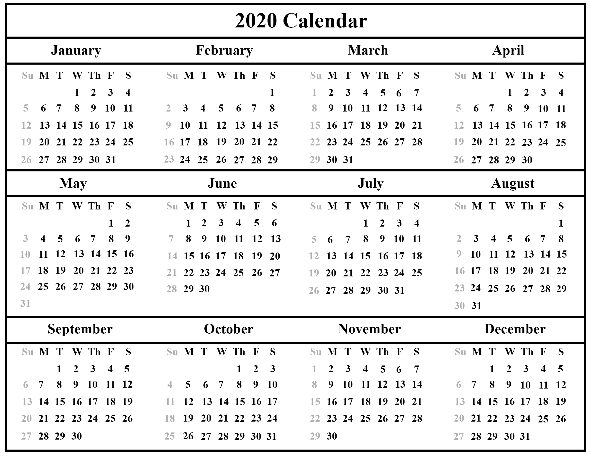 Free Printable Singapore Calendar 2020 {Pdf, Excel &amp; Word with 2020 Calendar Printable Singapore
